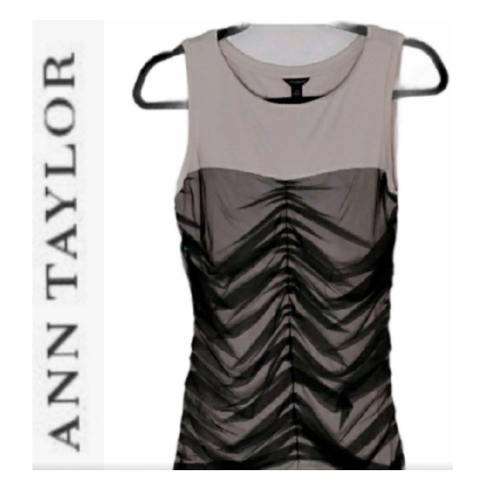 ANNE TAYLOR SILVER GREY AND BLACK TOP WITH MESH